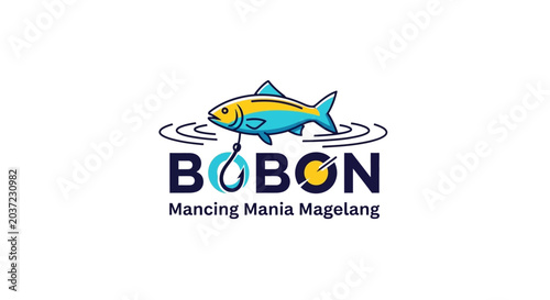 Foto Bobon Mancing Mania Magelang Fishing Logo with Fish and Hook.