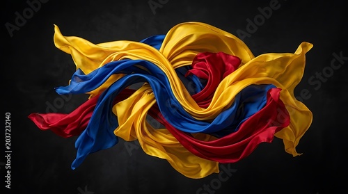 Dynamic Flowing Silk Fabric in Yellow Blue and Red Colors