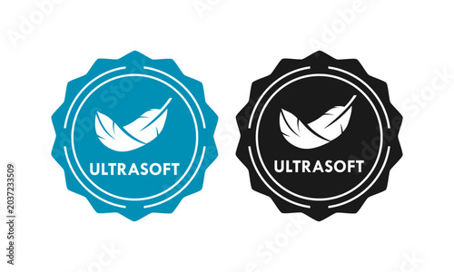 Obraz na plátně Ultrasoft vector logo template featuring soft feathers inside a circular badge, perfect for laundry, textile, cotton, skin care, and gentle cosmetic products