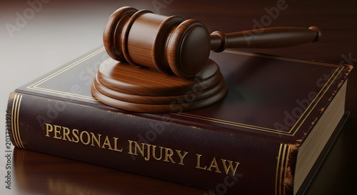 Gavel resting on a personal injury law book symbolizing legal advice consultation and plaintiff rights protection.