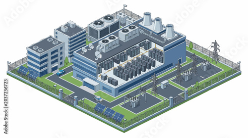 Canvas Print Modern industrial complex with power generation and data center facilities