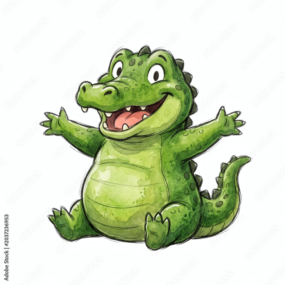 Fototapeta premium Cute watercolor crocodile on white background
