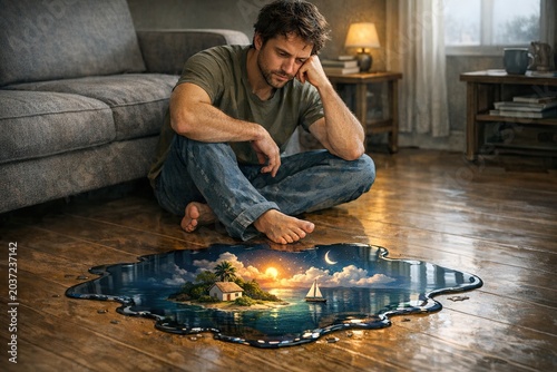 A person sitting on the floor in front of an artwork, focusing on the creative process