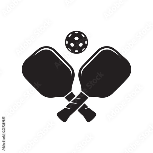 Crossed pickleball paddles and ball vector icon