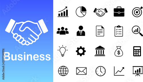 Business Icon with Business and Financial Symbols for Corporate Concept