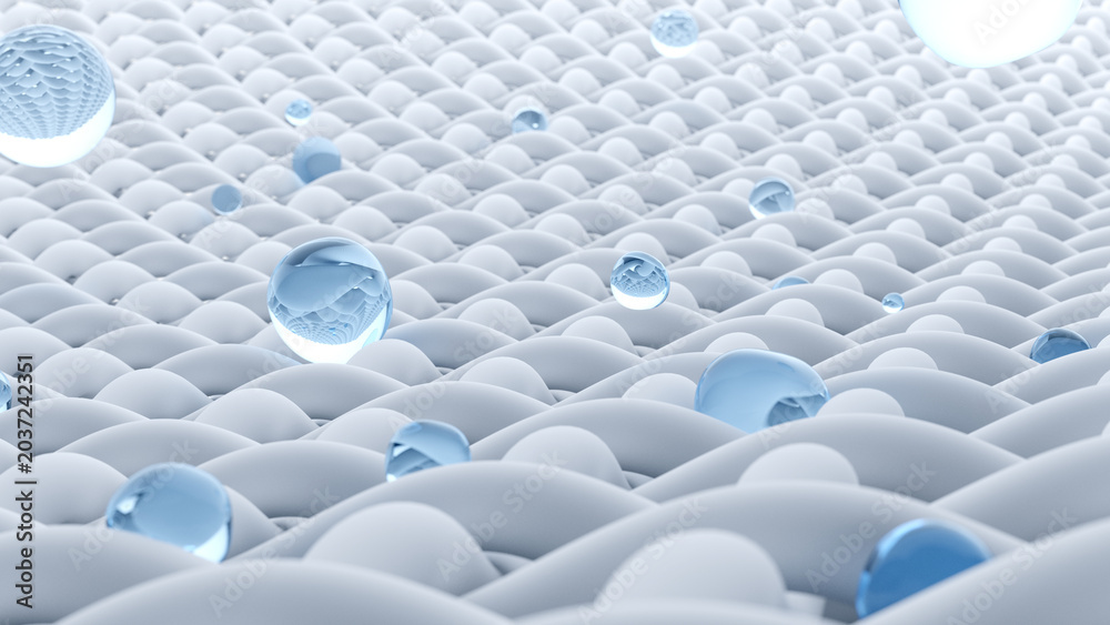Obraz premium Macro View of Soft Textile Bubble Surface with Transparent Water Droplets