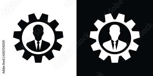 Fotografie Businessman avatar icon positioned inside a mechanical gear wheel