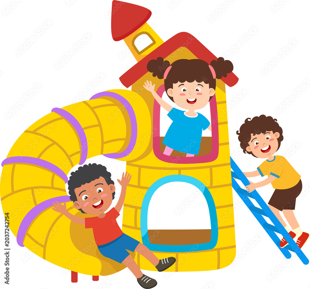 Naklejka premium Children Playing on Playground Slide
