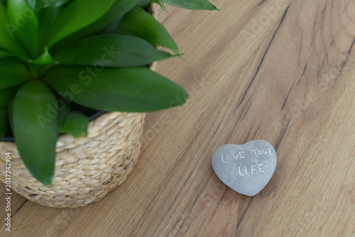 Heart-shaped, gray stone with 