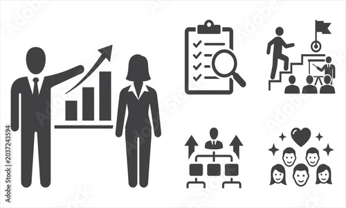 Process improvement and workflow solid icon set. Featuring process optimization, continuous improvement, agile workflow, and cost reduction. Vector icons for business operations and presentations 