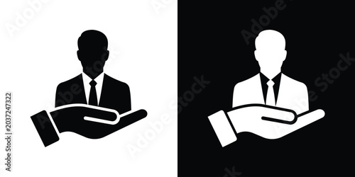 Canvastavla Businessman avatar figure being presented or held safely on an open palm