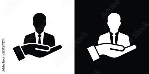 Fotografia Businessman avatar figure being presented or held safely on an open palm
