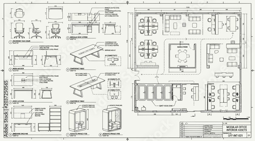 Bild auf Leinwand Architectural floor plan and furniture details for a modern office layout