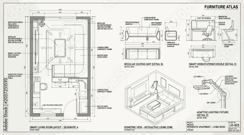 Фотография Furniture atlas technical drawing for a futuristic apartment