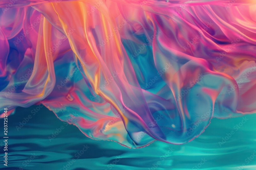 Obraz premium Vibrant fabric floats gracefully above rippling water