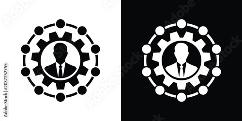 Tableau sur toile Businessman silhouette inside a gear wheel surrounded by a network loop