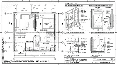 Bild auf Leinwand Modular smart apartment floor plan and furniture system details