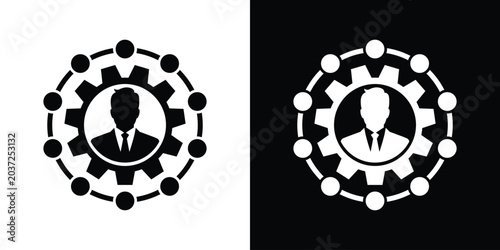 фотографія Businessman silhouette inside a gear wheel surrounded by a network loop
