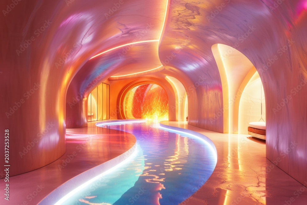 Obraz premium Curved tunnels glow with warm, dreamlike light