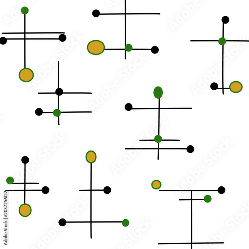 Abstract geometric pattern with linear elements and dots