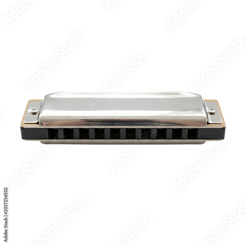 Photos Classic metal diatonic harmonica on transparent background