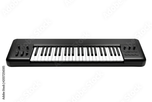 Photography Modern black electronic synthesizer keyboard on transparent background
