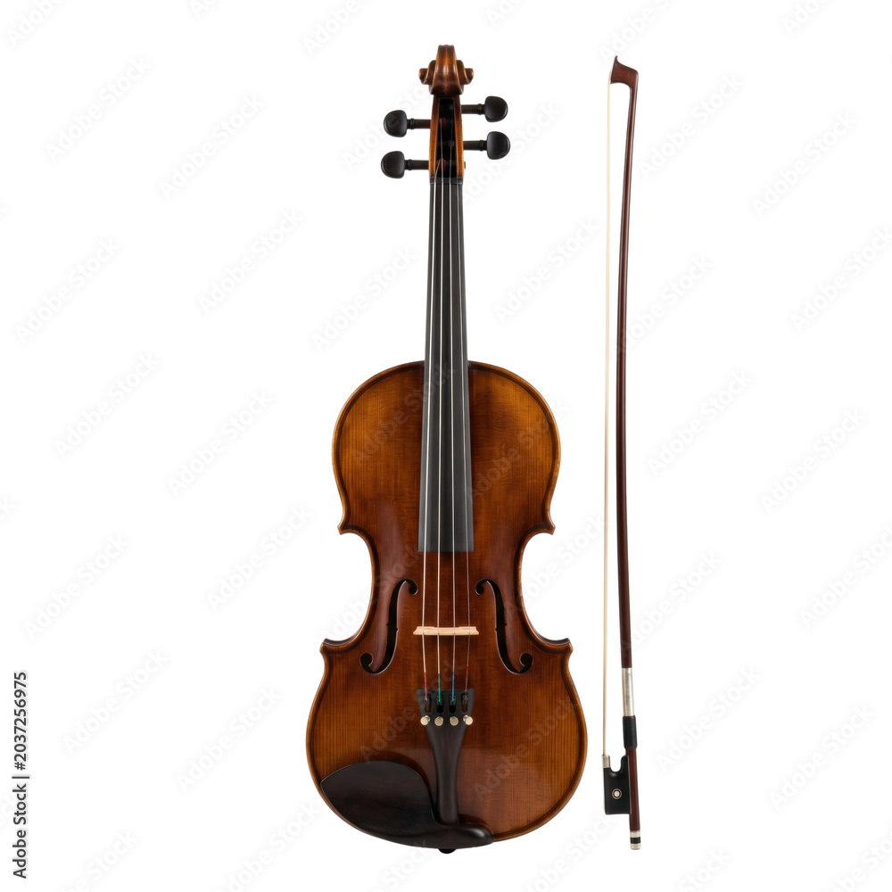 Fototapeta premium Classical wooden viola with bow on transparent background