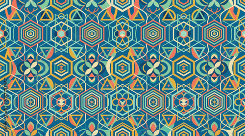 Foto Geometric ethnic tribal seamless pattern background with hexagons