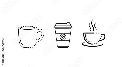 Black and white illustration of three coffee containers.