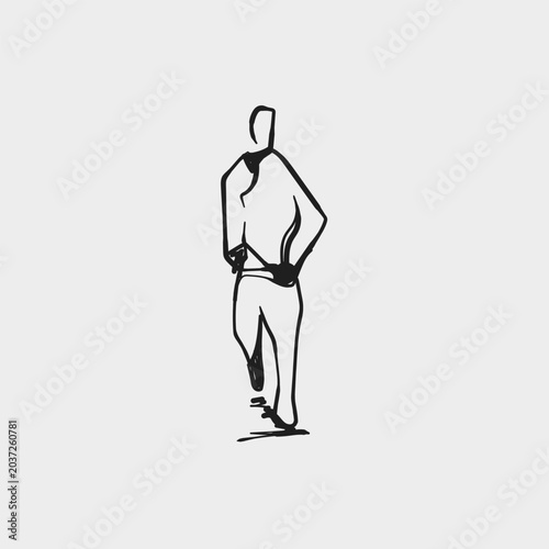 Slika na platnu Hand Drawn Sketch Confident Standing Figure Hands Hips Minimal Line Art Vector I