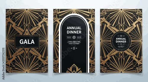 Bilde på lerret Luxury art deco annual dinner and gala invitation templates with intricate gold