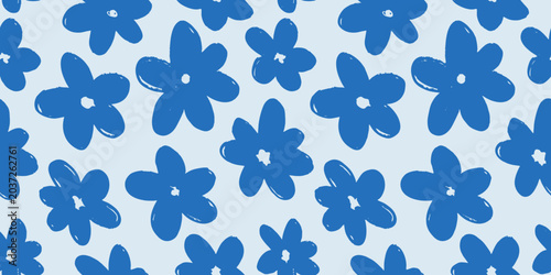 Fotografie Seamless abstract monochrome floral pattern with naive wild flowers