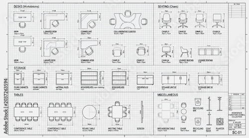 Tableau sur toile Office furniture catalog and technical specifications sheet