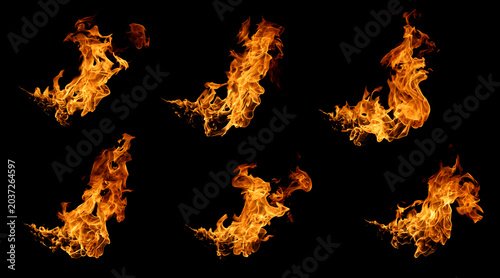 Tableau sur toile set abstract fire flame isolated black background