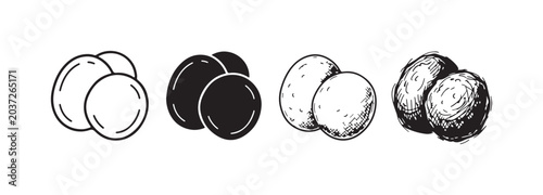Schilderij op canvas Collection of two round objects icons in various artistic styles: line art, silh