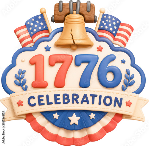 1776 Patriotic Celebration Badge with Liberty Bell