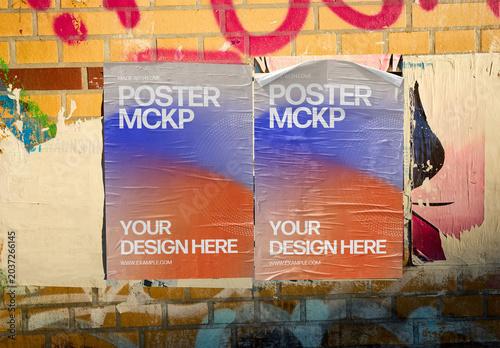 Mockup Of Two Customized Posters On Wall