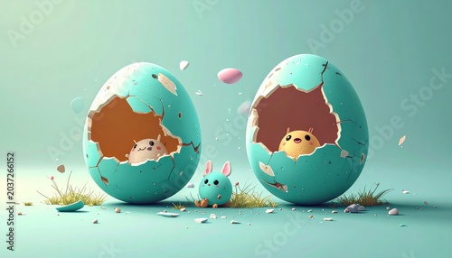Easter eggs with cute animals inside.