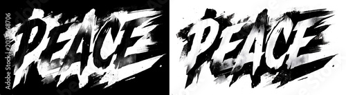 Word peace in bold brush style on split black and transparent background, concept of harmony and unity
