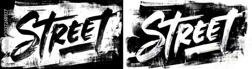 Handwritten street word in rough brush style on black and transparent backgrounds, conveying the concept of urban expression