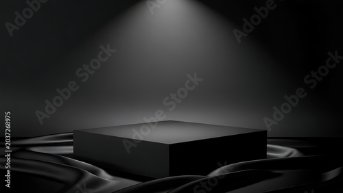 Modern Minimalist Product Display on Bed with Dramatic Spotlight in Dark Room