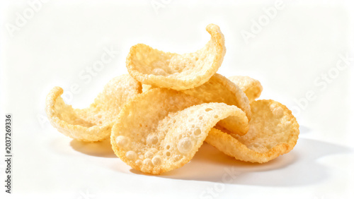Crispy Shrimp Crackers Snack Pile Isolated on White Background