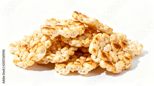 Golden Puffed Rice Crackers with Crispy Toasted Texture