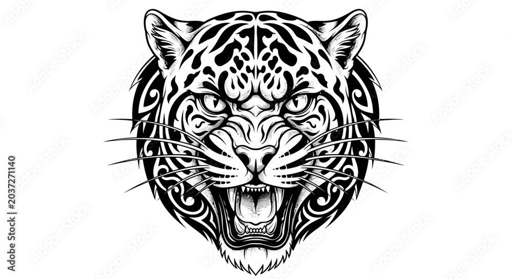 Obraz premium Jaguar head illustration roaring big cat vector design on white background