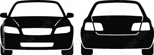 Black car front and rear view silhouette icons