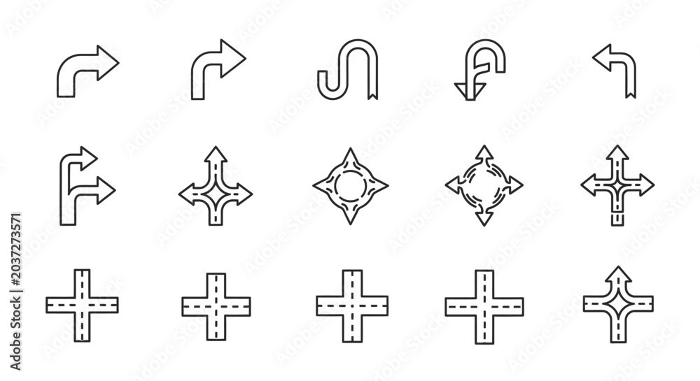 Fototapeta premium Set of various directional arrows and road intersection icons