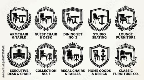 Luxury Furniture Crest and Classic Elegant Home Seating Logo Set