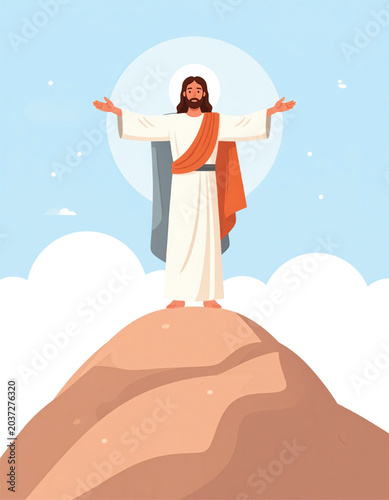 Foto Jesus Christ standing on mountain peak.