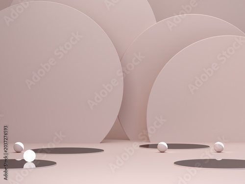 Empty scene with podium and abstract 3D background in soft pastel pink and pink tones. Minimal modern design with smooth texture and delicate lighting. Showcase for cosmetic podium. 