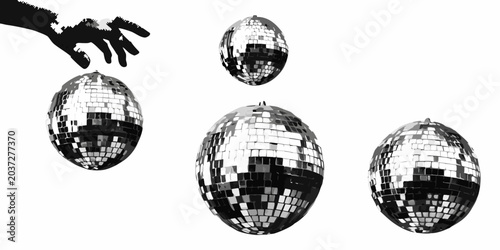 Tableau sur toile Disco Balls Vector Illustration With Hand Silhouette Monochrome